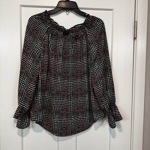 Talbots Black and White Ruffled Blouse